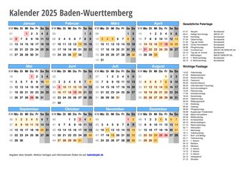 Kalender 2025 Baden-Württemberg Kalender 2025 Baden-Württemberg