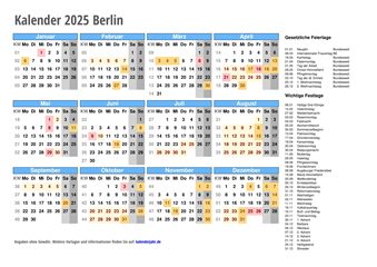 Kalender 2025 BERLIN – Feiertage & Schulferien