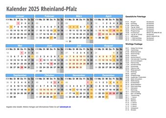 Kalender 2025 Rheinland-Pfalz